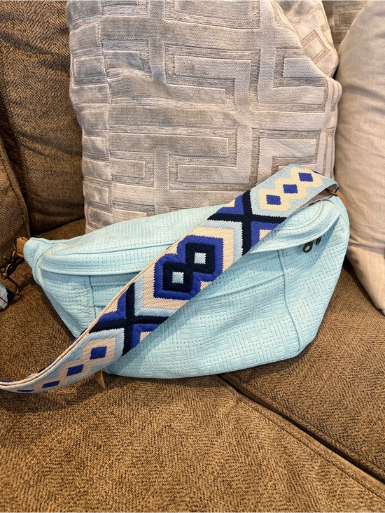 Handbags - Turquoise Basketweave Leather Sling with Strap